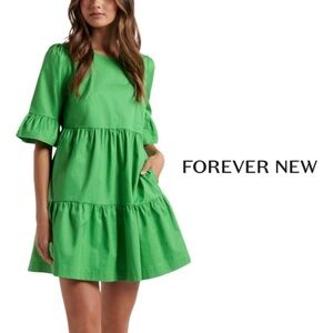 Forever New NWT Energetic Jade Brydie Cotton Smock Tiered Bell Sleeve Dress - 4